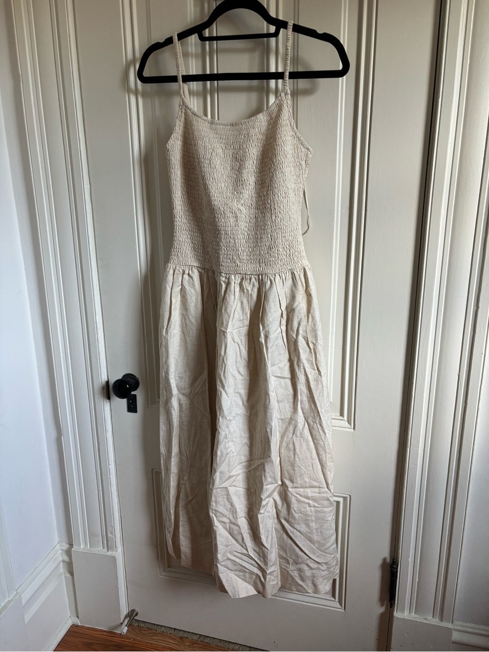 Women's Cream Linen Smocked Bodice Maxi Dress